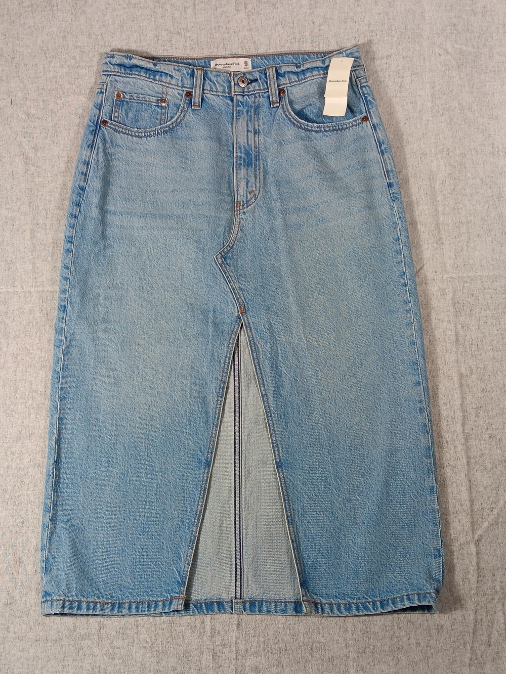 Abercrombie & Fitch Light Blue Denim Midi Skirt Front Slit Size 30/10